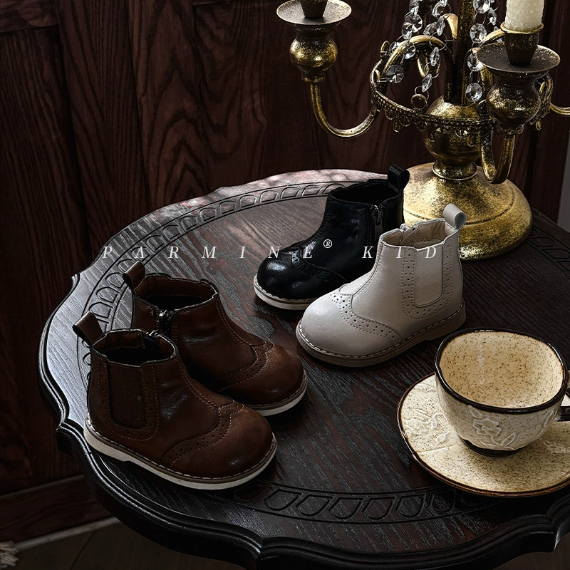 Детские кожаные ботинки из натуральной кожи на флисовой подкладке, осень-зима 2025, новые британские ботинки Мартин для мальчиков и девочек, детские хлопковые ботинки