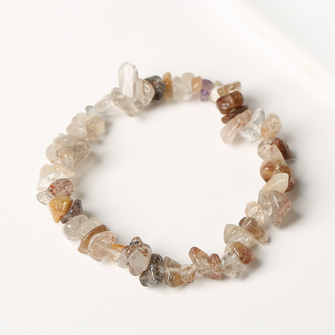 Pulsera de anillo único de piedra de cuartil natural irregular pulsera de cuerda elástica de piedra original estilo fresco simple y versátil