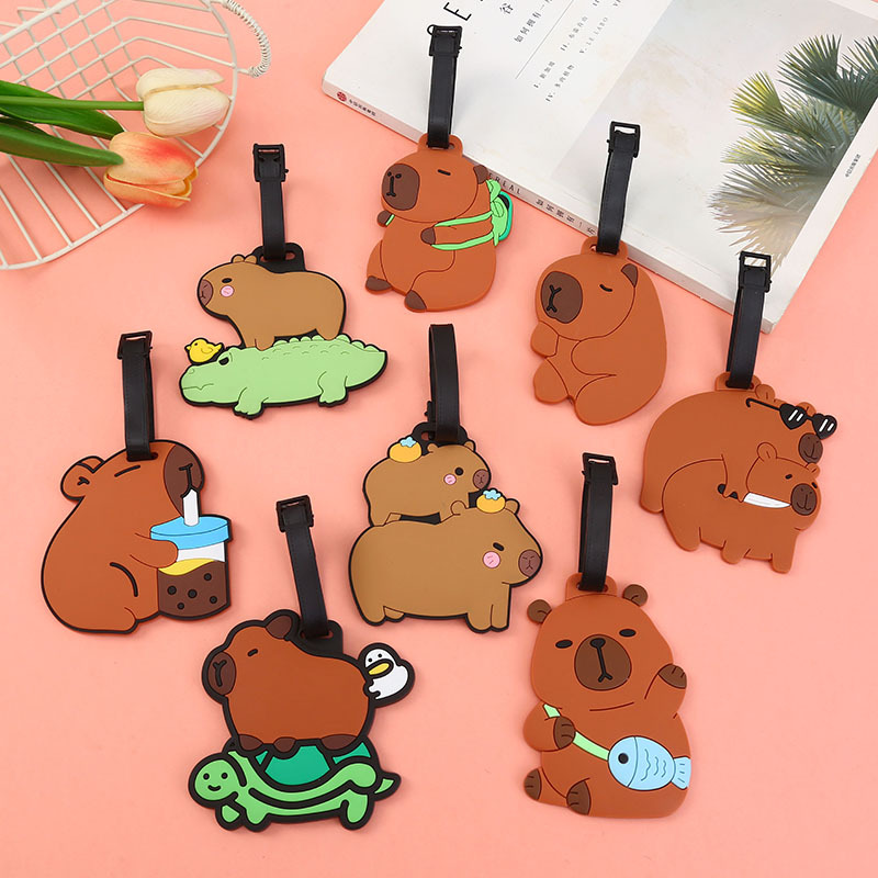 New Rubber Cute Capybara Luggage Tag, Capybara Travel Luggage Tag Decoration, Checked Baggage Tag Pendant, Anti-Lost