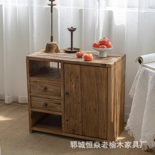 Old Elm Weathered Door Panel Tea Cabinet Solid Wood Retro Small Water Boiling Rack Zen Storage Cabinet Famous Simple Tea Table