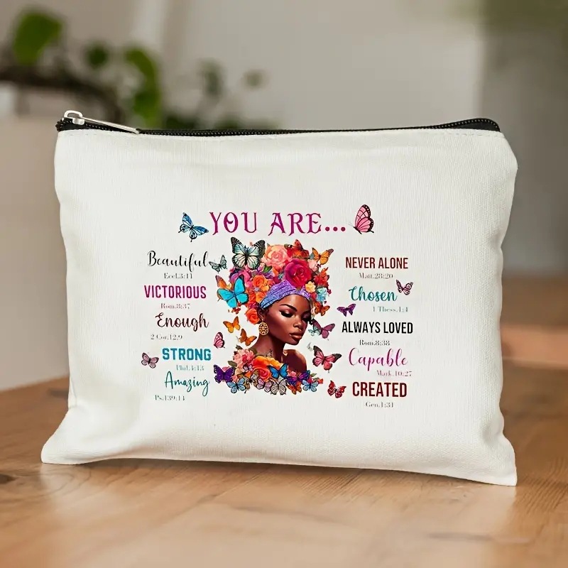 Cross-border Amazon Temu popular negro patrón de lino de doble cara impresión bolsa de cosméticos bolsa de cremallera para las mujeres