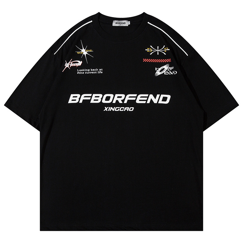 YPRS男装设计感机车赛车oversize美式街头小众情侣同款ins短袖t恤