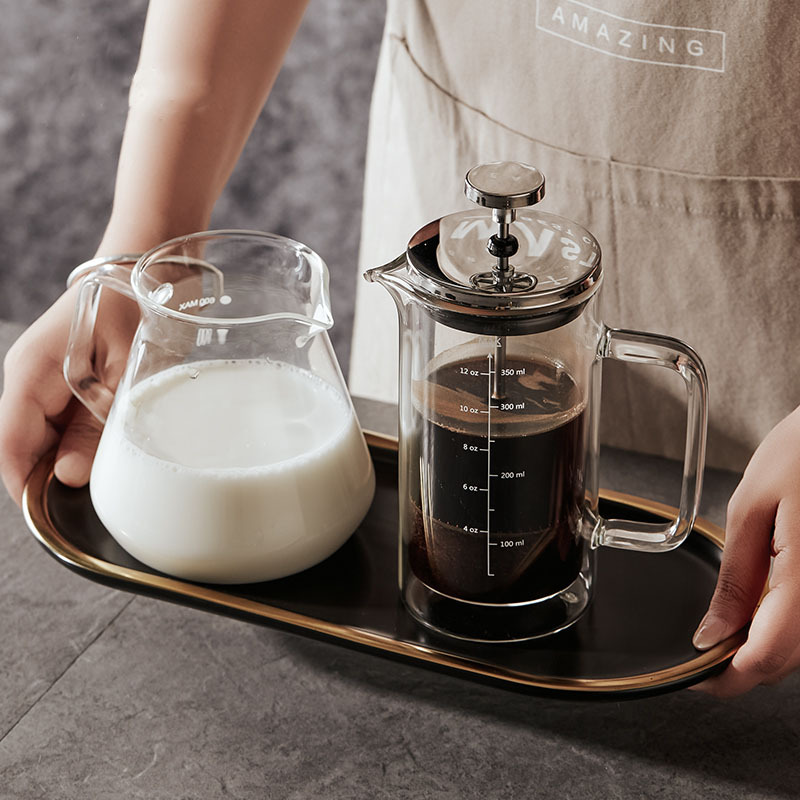 Olla de presión francesa de café de doble capa transfronteriza con filtro de café casero escalado con cafetera de punzante de mano Mocha resistente al calor