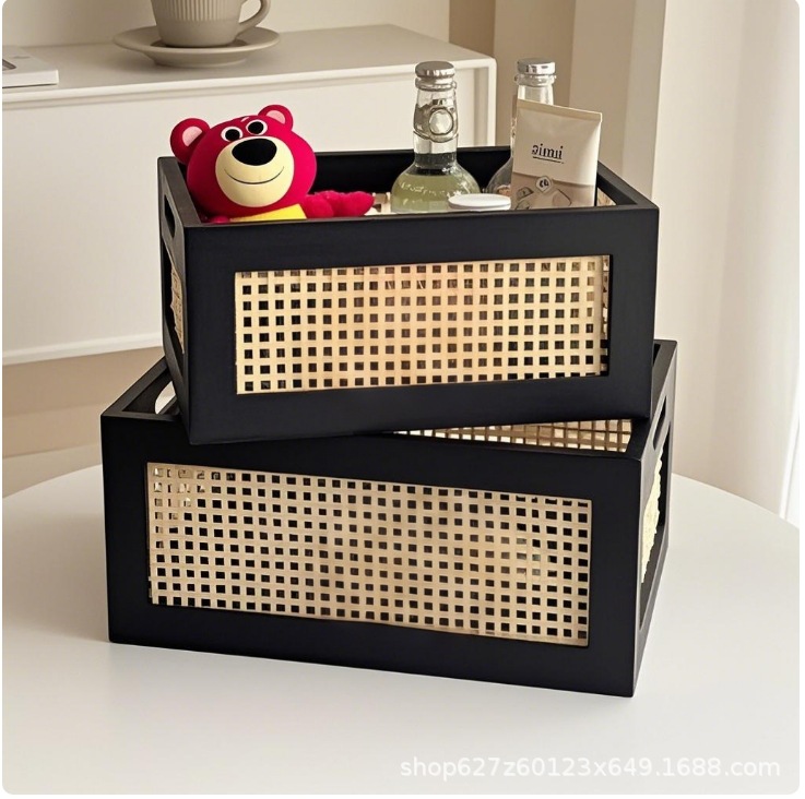 Cesta de almacenamiento de bambú hecha a mano retro de estilo japonés, caja de almacenamiento de escritorio, hogar, sala de estar, libro, bocadillos, marco de almacenamiento de artículos diversos