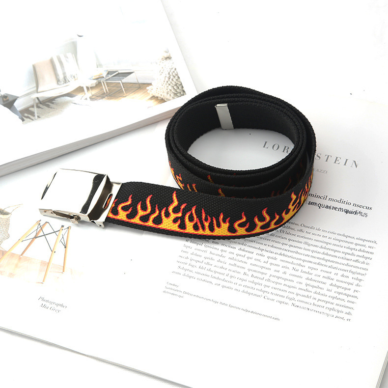 In stock Harajuku fashion hip hop Korean fashion Men's canvas belt personality casual flame belt factory direct supply_viptrois.com