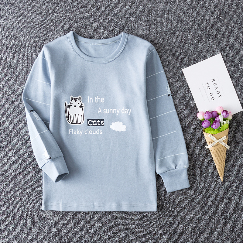 Pure Cotton Kidsren's Intimates Single Tops Boys and Girls Autumn Clothes Sweaters Baby Pajamas Sweaters Shirts