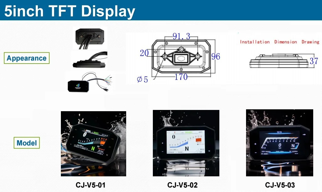 Export Hot-Selling Projection Screen 5Inchtftcj-V5-03 Electric Motorcycle Display Instrument Matching Remote Drive Controller