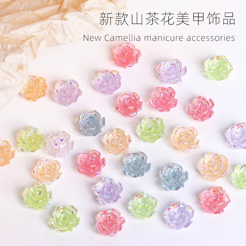 Aurora AB color manicure Camellia ice transparent three-dimensional rose nail accessories resin manicure small jewelry whole bag