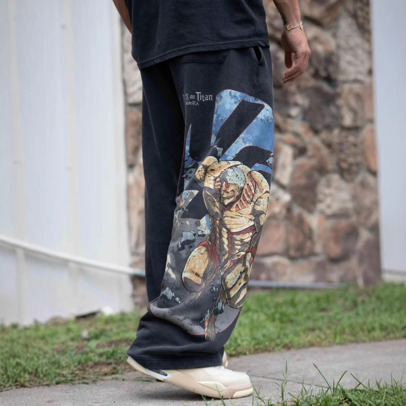 Youngla American-Style Attack on Titan Collaboration Men's Cotton Terry Printed Wide-Leg Jogger Pants