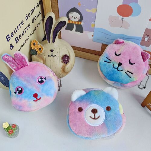 Cross-border new mini colorful three-dimensional round plush coin purse coin bag lipstick data cable portable bag small gift