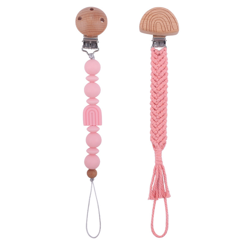 Nuevo bebé suministros de dibujos animados Arco Iris chupete cadena calmante bebé Arco Iris clip hecho a mano tejido anti-gota