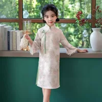 Тщательно отобранные элегантные платья Cheongsam в китайском стиле для девочек, весна-осень 2025, детское платье Cheongsam для учащихся начальной школы, Cheongsam в этническом стиле