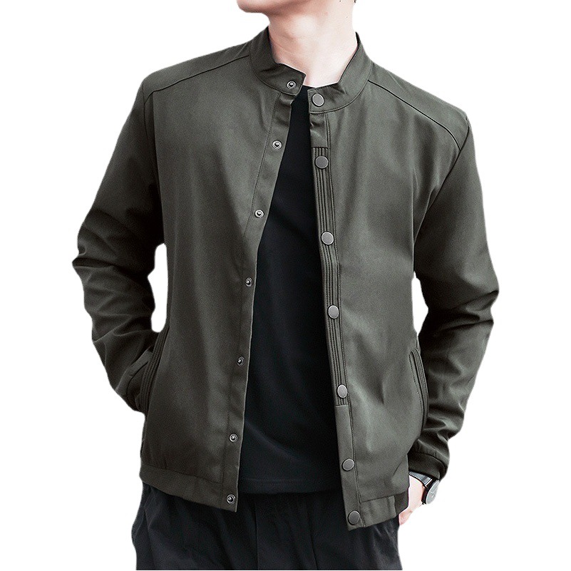 Abrigo de los hombres de primavera y otoño casual suelta collar de pie más la chaqueta de los hombres de tamaño maduro y estable ropa superior de los hombres