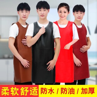 Thickened Men's Workwear Soft Leather Apron Waterproof Oil-Proof Reverse Wear Pu Soft Leather Household Kitchen Apron