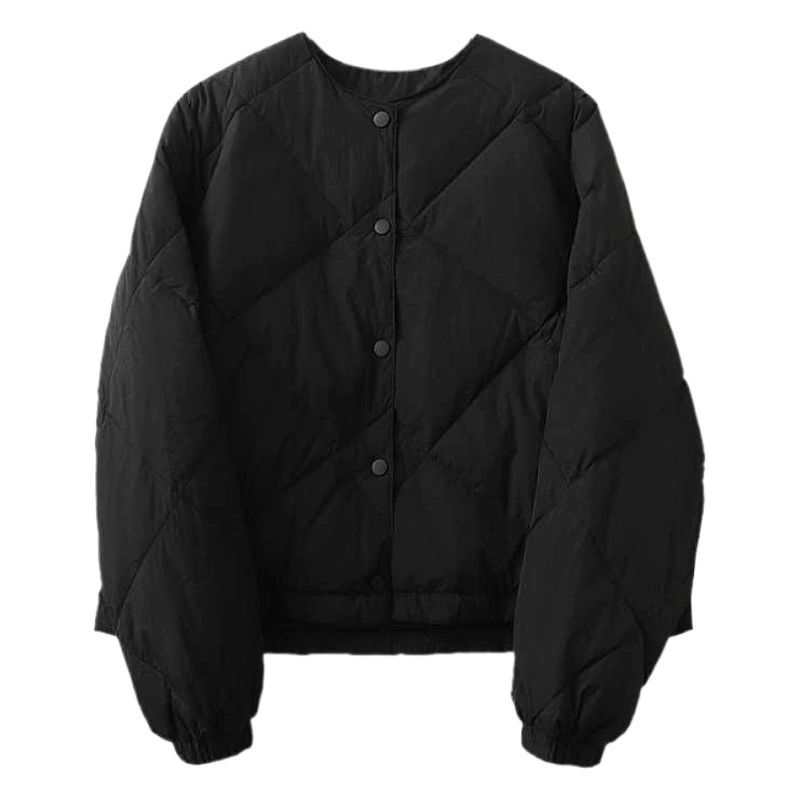 Настоящий выстрел в наличии, хорошее качество, высококачественный серый ромб, короткое пуховое пальто с хлопковой подкладкой, хлебное пальто, подходящее ко всему пальто