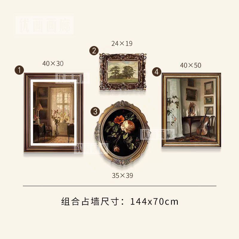 挂画美式复古装饰画客厅沙发背景墙中古小众艺术组合画家用画|undefined
