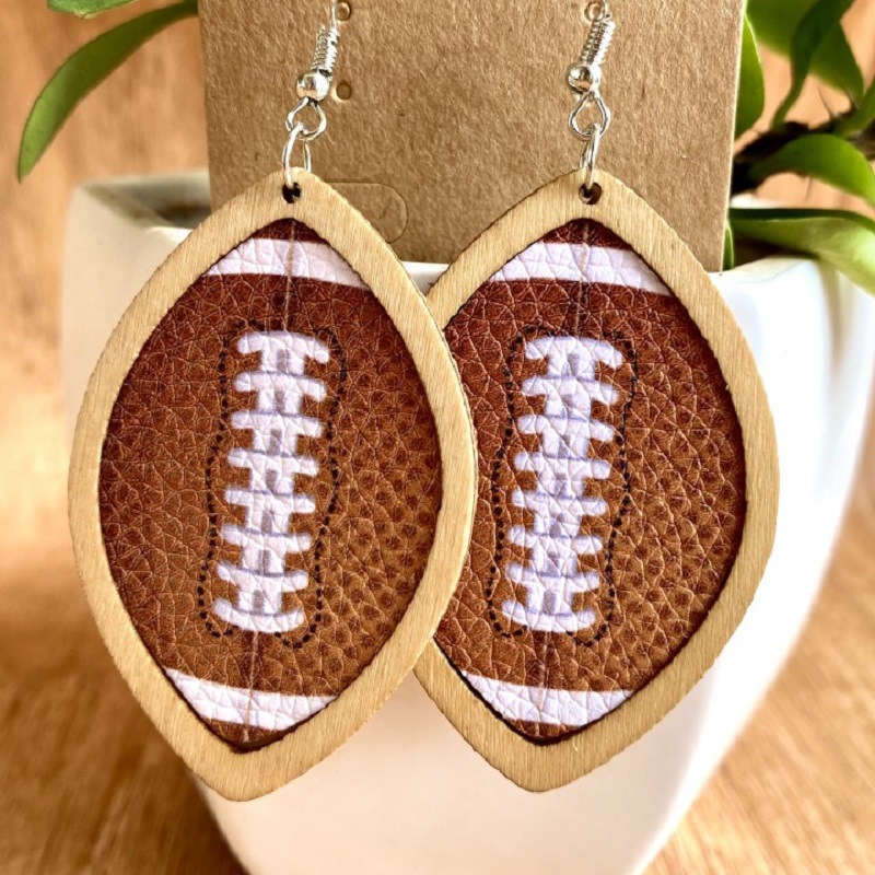 1 Pair Fashion Baseball Basketball Football Patchwork Pu Leather Drop Earrings display picture 2