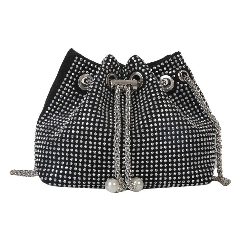 Moda de moda pequeña bolsa para mujeres 2023 primavera nuevo estilo coreano brillante diamante mensajero bolsa ins Internet celebridad cadena cubo bolsa