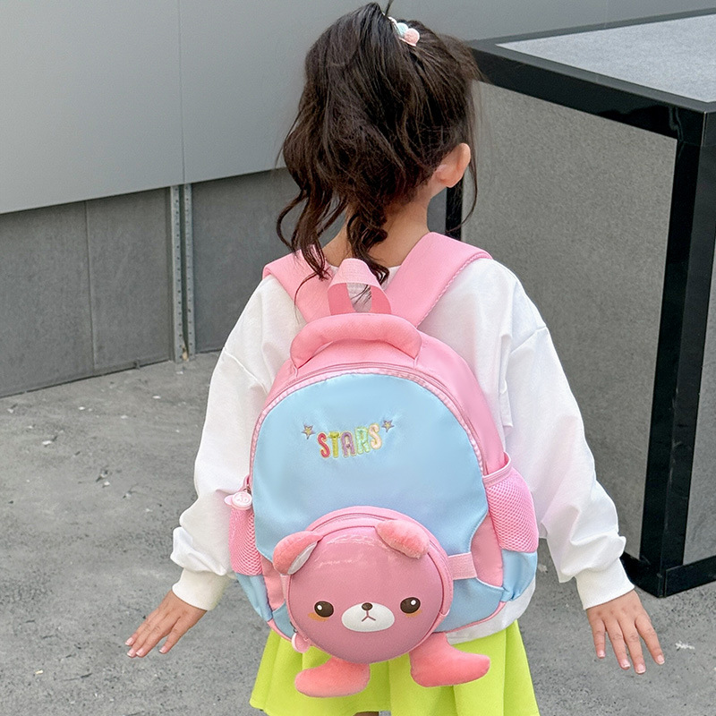 Mochila escolar para estudiantes de jardín de infantes, lindo oso, color de contraste, mochila para niños y niñas 2025 nueva mochila para niños de comercio exterior
