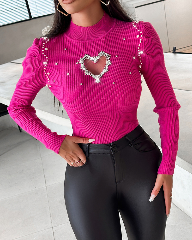 Women's Sweater 3/4 Length Sleeve Sweaters & Cardigans Elegant Heart Shape Solid Color display picture 4