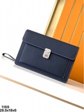 H家男士手包宝蓝头层牛皮手感柔软细腻真皮大牌风男包