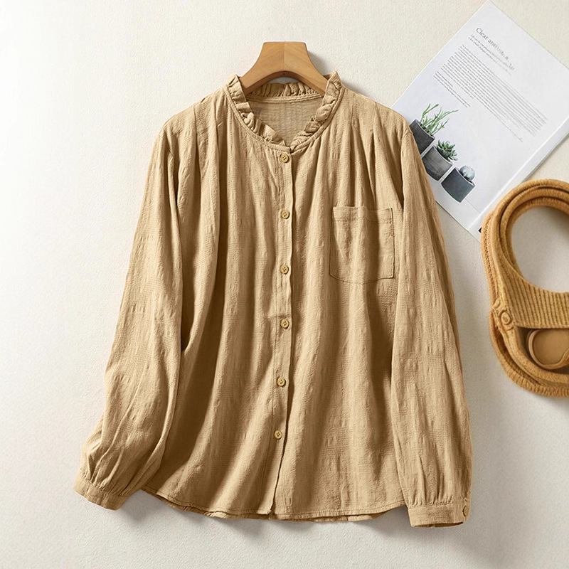 2025 Cross-Border European and American Clothing Amazon Temu Hot Selling Women's Long-Sleeved Shirt Casual Retro Button Shirt