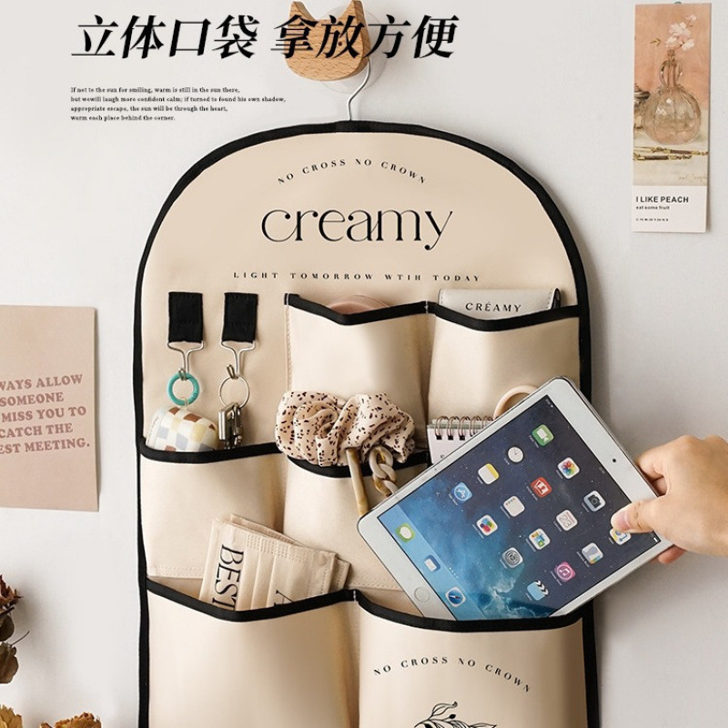 Ins掛け袋壁掛け式収納袋寮壁雑物袋大容量布芸ベッドサイド収納神器卸売り|undefined