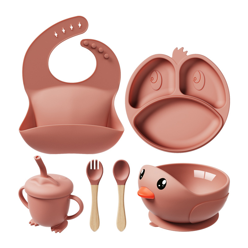 Ventas transfronterizas en caliente de silicona para niños cubiertos para bebés herramientas de cuenco de ventosas cuenco de comedor anti-caída productos para madres y bebés