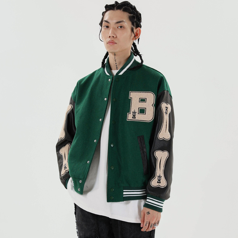 National Trend Letter Embroidered Baseball Uniform Men's Street Fashion Brand Contrasting Color Splicing Jacket Hip-Hop Trendyy Personalized Jacket