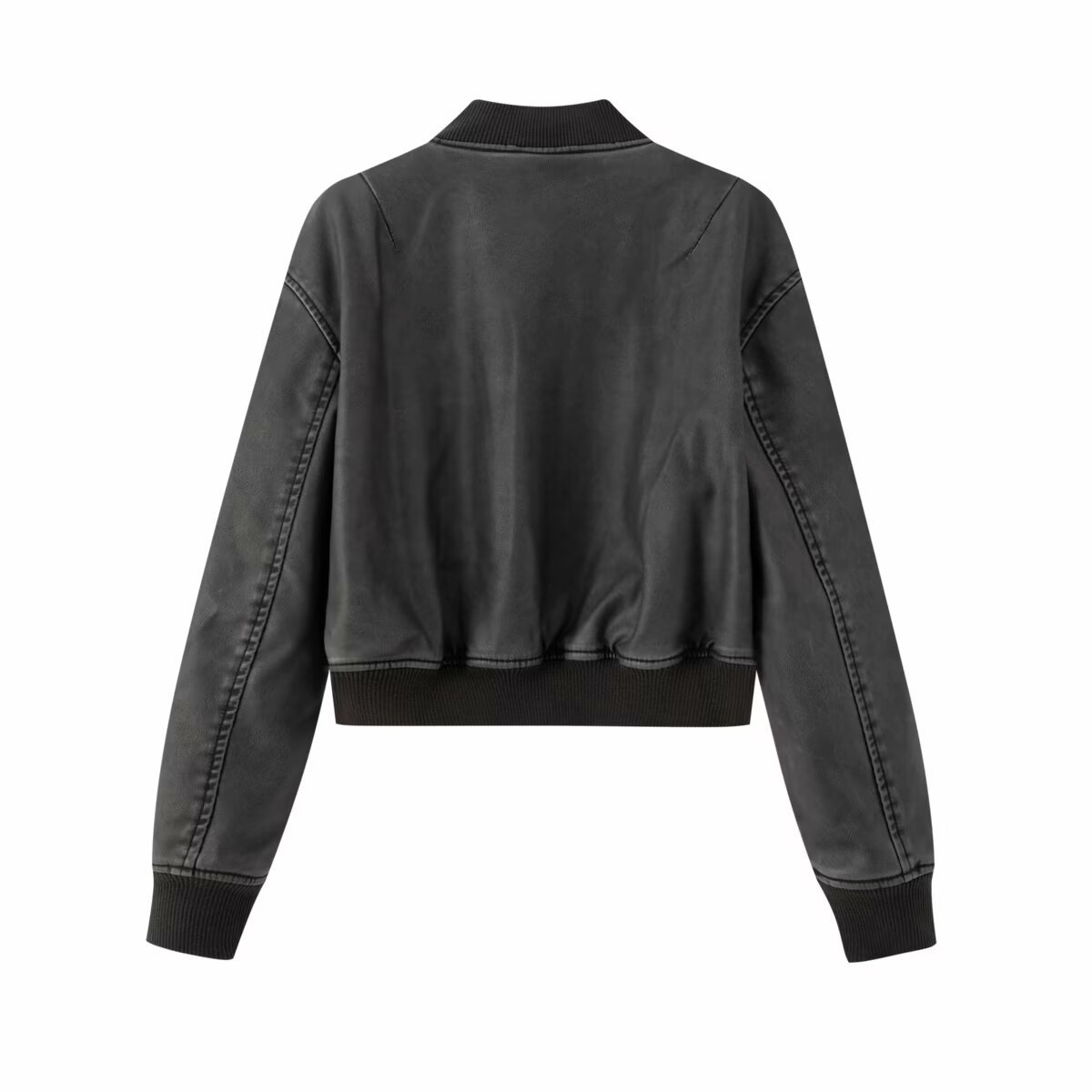 Vintage Washed Faux Leather Jacket for Women 2025 Autumn and Winter European and American Style Biker Style Padded Stand Collar Leather Jacket