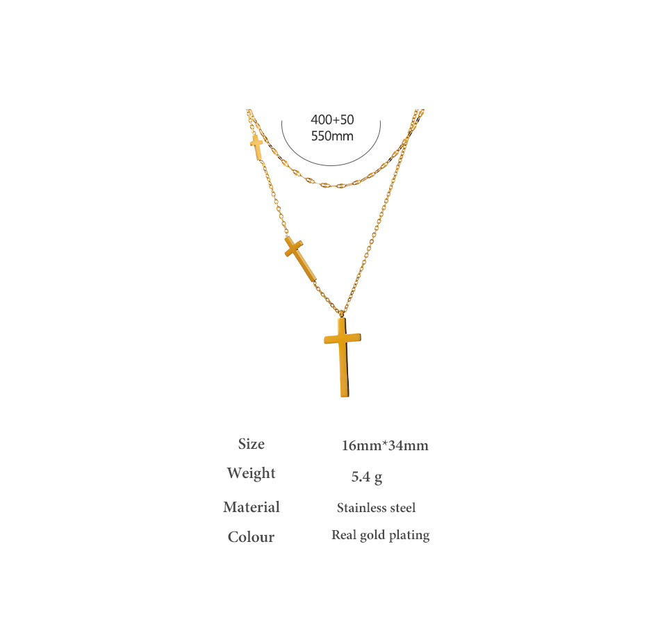 Fashion Cross Titanium Steel Plating Layered Necklaces 1 Piece