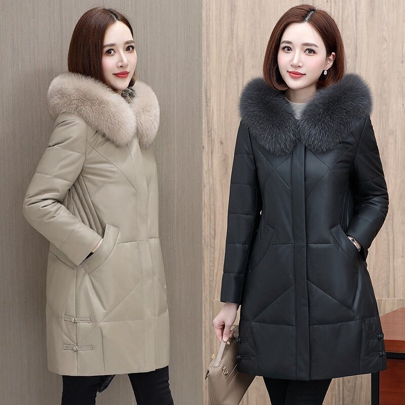 Haining Leather Artificial Sheepskin down Jacket Women's 2024 New Mid-Length Large Size Cotton Thickened Fur Jacket