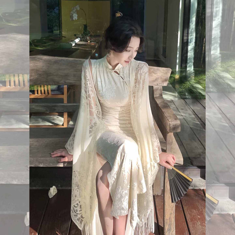 National Style Elegant Tassel Lace Sun Protection Cardigan for Women, New Summer Style, Suitable for Pairing with a Qipao, Thin Shawl Outerwear