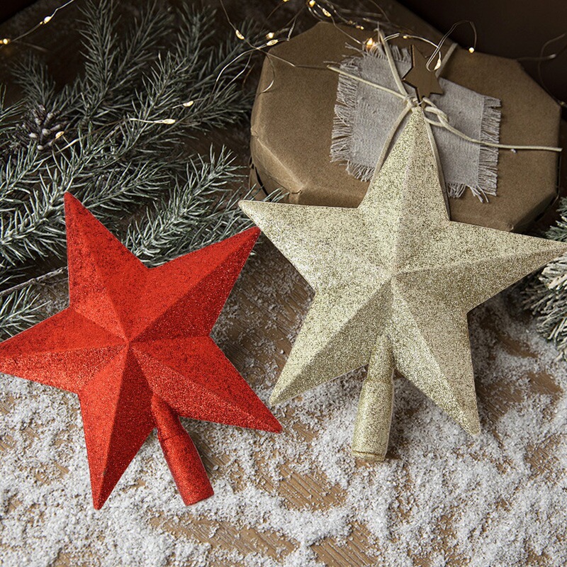 Christmas Decorations Gold Red Five-Pointed Star Tree Top Star Crown Props Party Decoration Christmas Tree Top Star Pendant