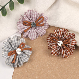 Factory Spot Wholesale 4.5cm Plaid Hair Accessories Cute Little Daisy Handmade Fabric Flowers Clothing Accessories DIY
