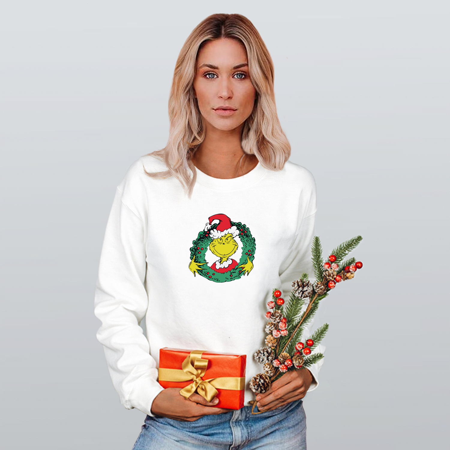 Christmas heat transfer loose round neck pullover long sleeve sweatshirt nihaostyles wholesale Christmas costumes NSMDF81519