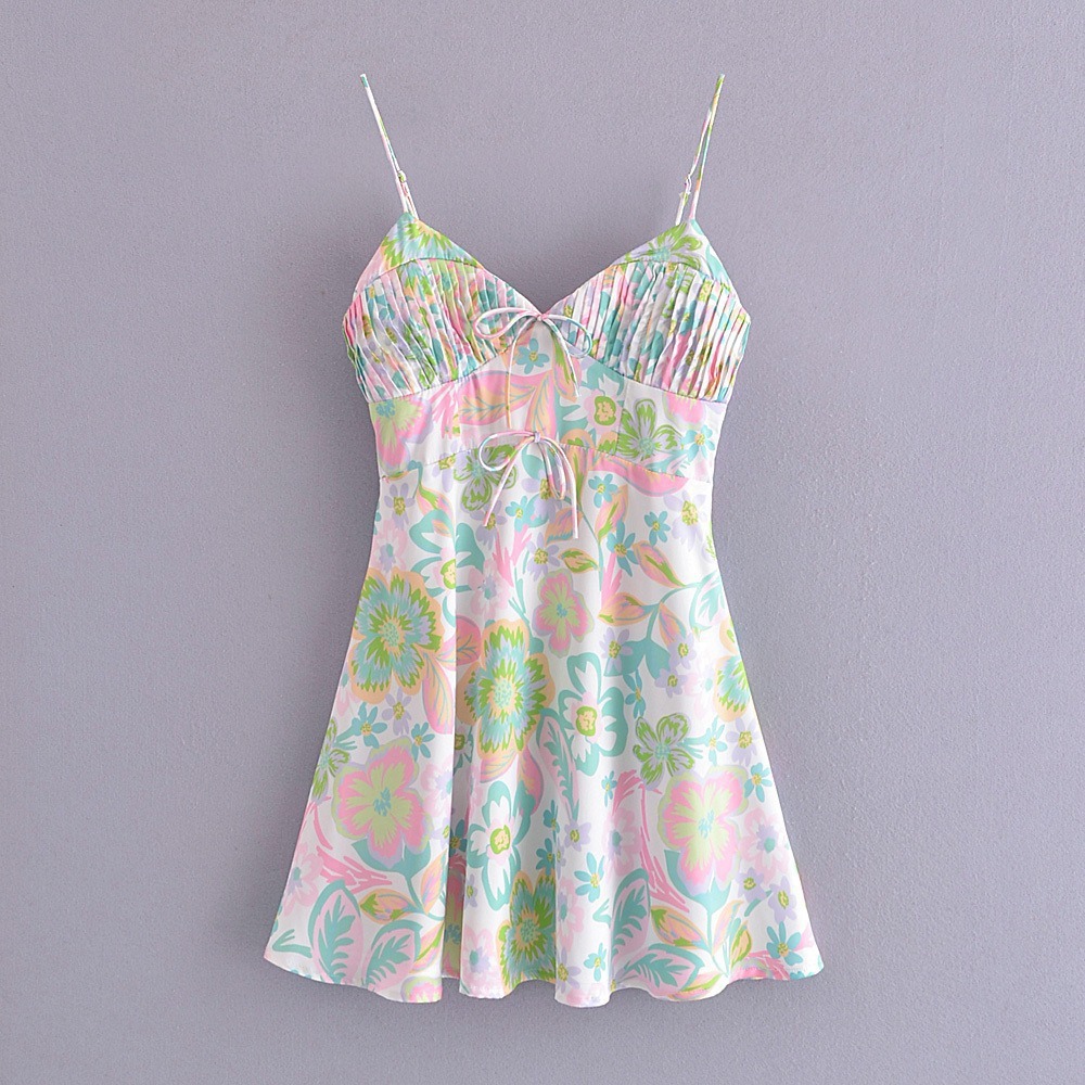 V-Neck Floral Print Slip Dress NSXDX117341