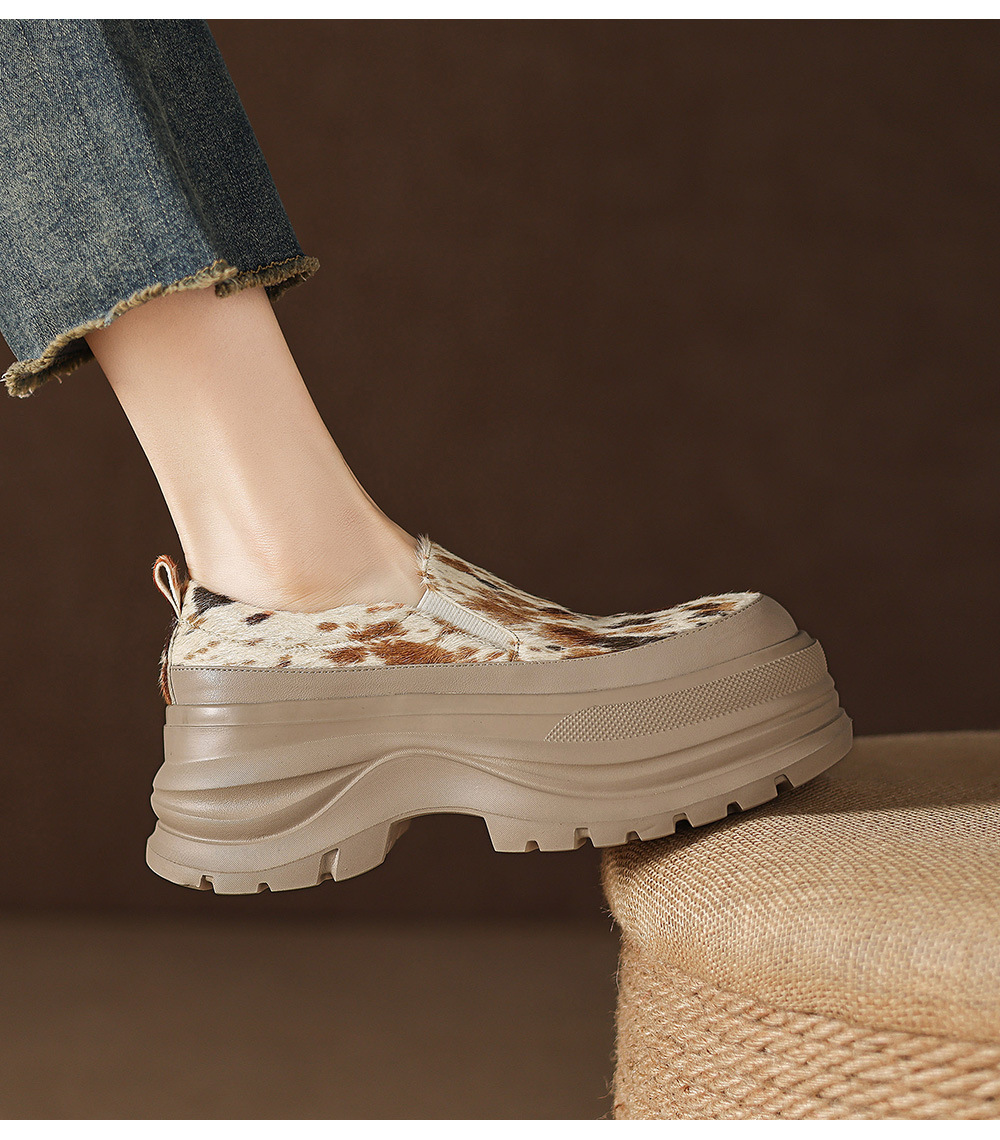 Giày loafer nữ đế xuồng platform da lông ngựa gót 7.5 cm — màu đen, màu mơ chi tiết 21