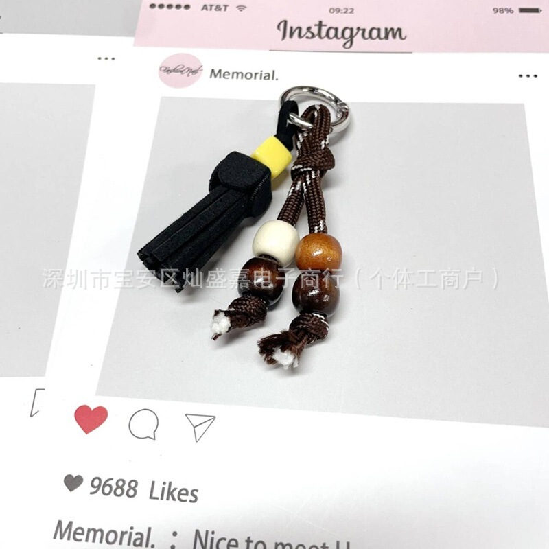 miu风可爱精致百搭钥匙扣拼色流苏球包挂件潮鞋潮包背包挂饰|undefined