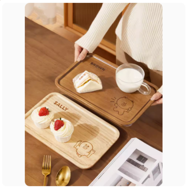 Placa de madera de dibujos animados almuerzo para niños almuerzo creativo bandeja con aislamiento térmico anti-escaldado bandeja de comida occidental bandeja de té