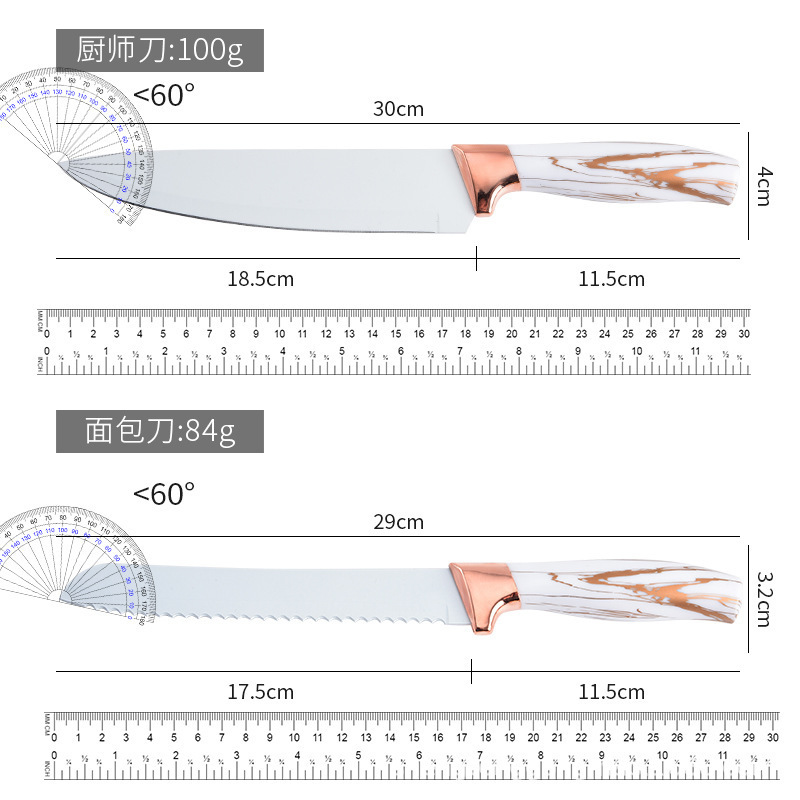 Juego de cuchillos domésticos de cocina con cabezal de galvanoplastia simple y doble de acero inoxidable al por mayor de oro rosa transfronterizo