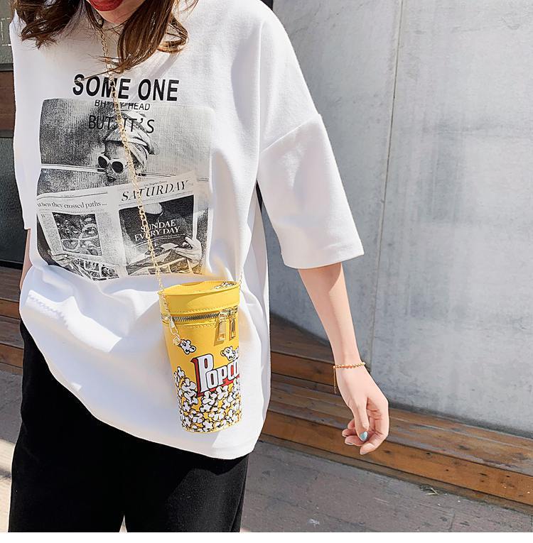 Pu Leather Lining Material Unisex Small Pu Leather Popcorn Bucket Classic Style Streetwear Cylindrical Zipper Crossbody Bag