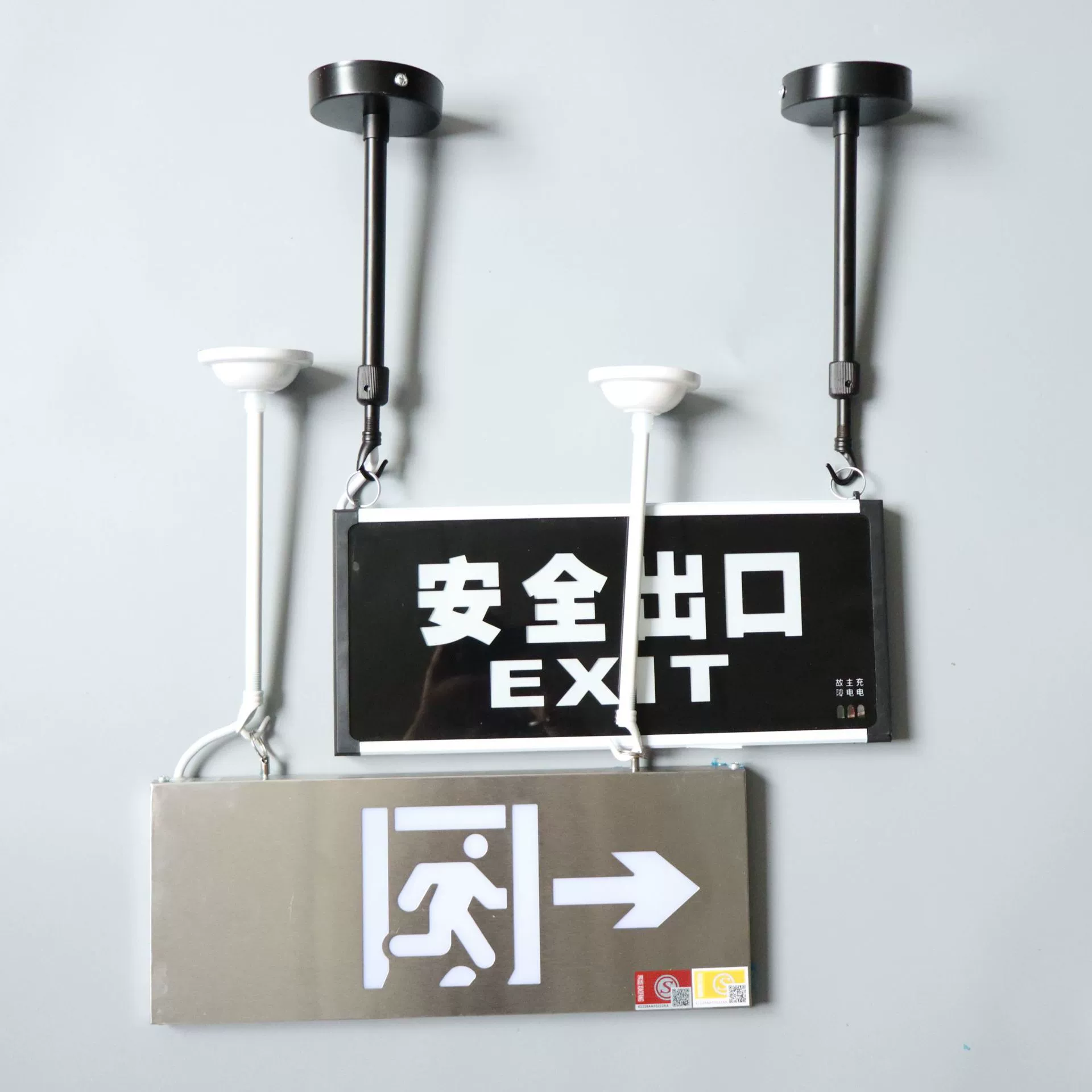 Светильник для аварийных выходов, телескопический, с фиксированным креплением, индикатор эвакуации, подвесной, металлический, окрашенный