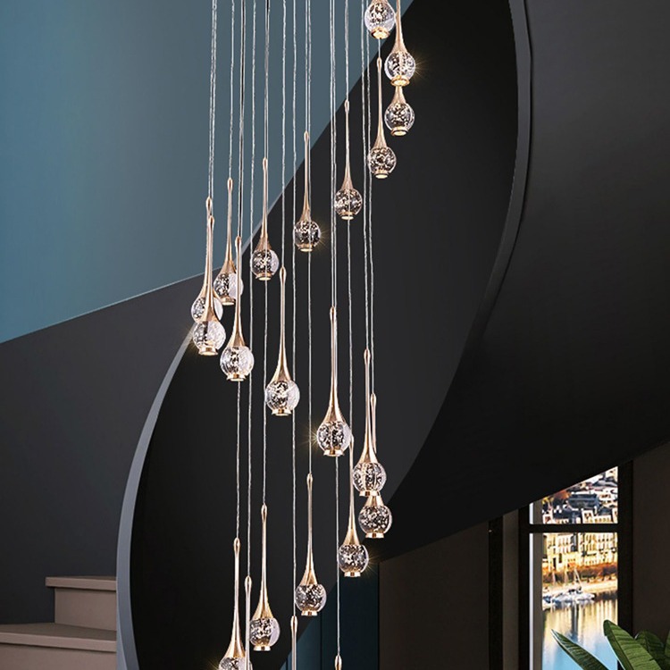 escaleras lujosas escaleras de cristal doble giratorias escaleras largas escaleras ligeras escaleras dúplex escaleras lámparas candelables lámparas loft vacías