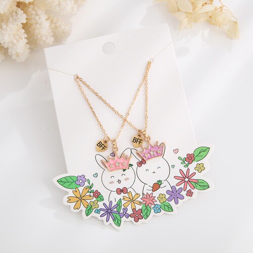 Cross-border new children's necklace and earring two-piece jewelry set cartoon crown pendant alloy drip oil decoration wholesale