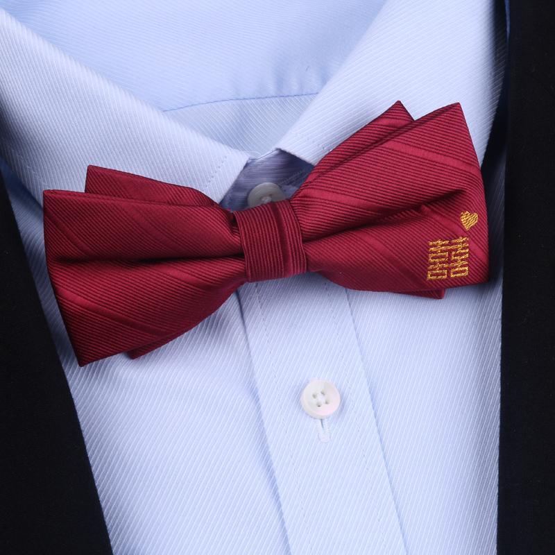 스퀘어 해피 워드 핫 판매 와인 레드 나비 넥타이♢