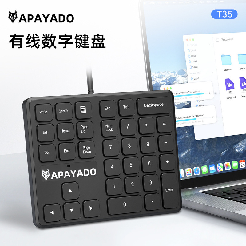 Apayado T35 Digital Keypad for Finance, Cashiering, and Banking, Wired External Keyboard for Laptops