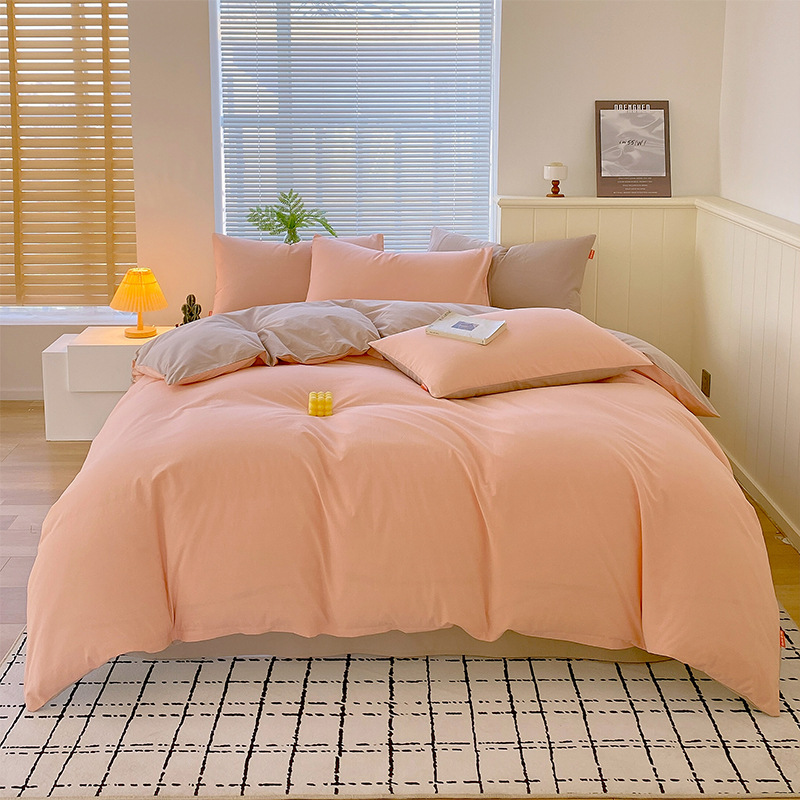 Madre y bebé clase A simple de color sólido doblemente todo el algodón lavado con agua cuatro piezas de algodón dormitorio de estudiantes tres piezas de sábanas cubiertas