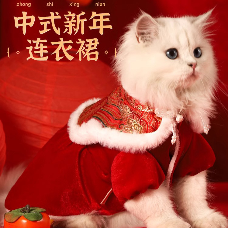 Gato Ropa otoño e invierno cálido títere Año Nuevo festivo gatito invierno mascota invierno perro Año Nuevo falda