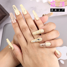 丝绸香槟色堆钻手工美甲秋冬季手工穿戴甲片高级感长梯型猫眼甲片